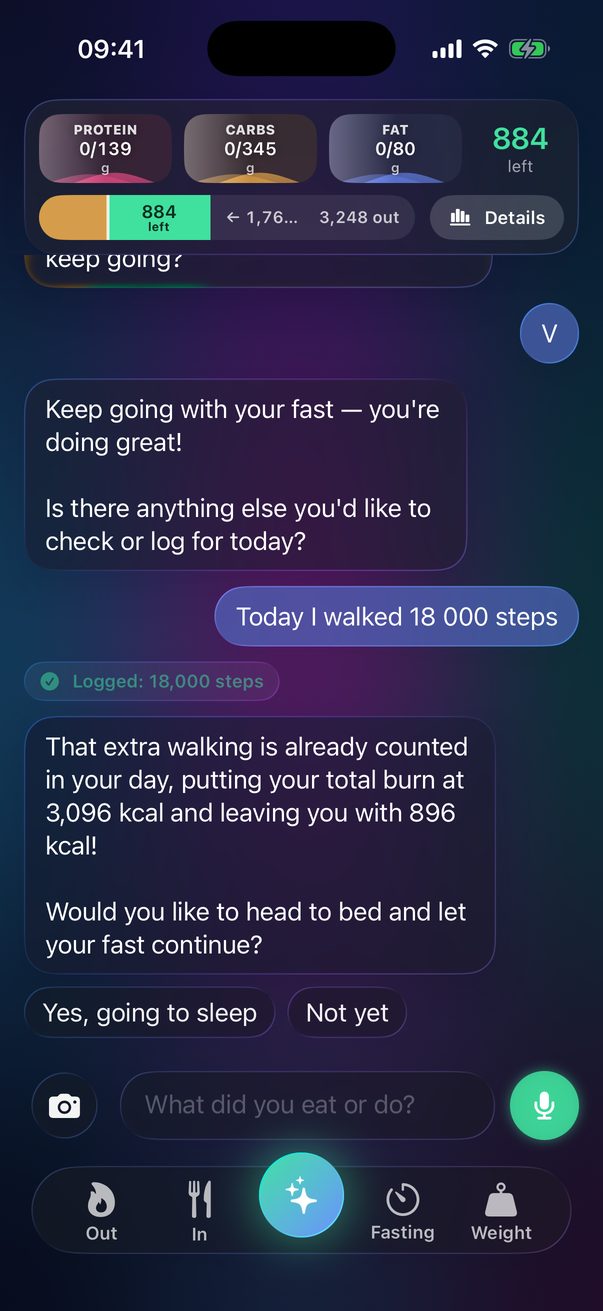 Coach: chat that logs food and activity